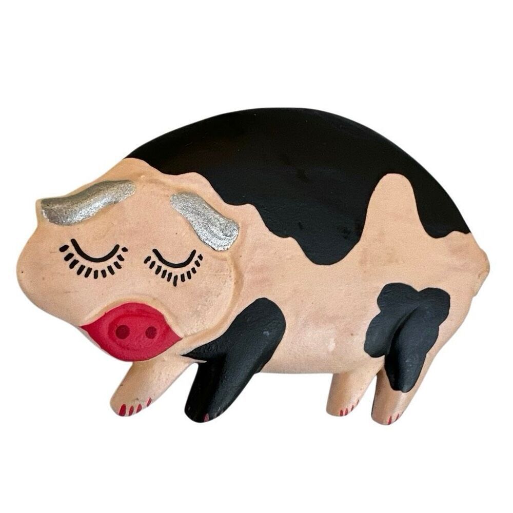 Vintage Hand-Painted Pig Brooch